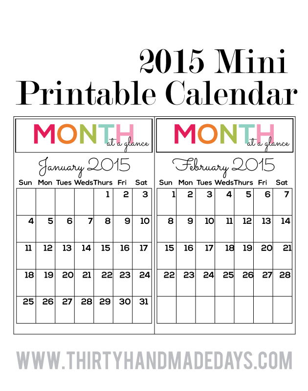 Updated Printable Mini 2015 Calendars to coordinate with binders from thirtyhandmadedays.com