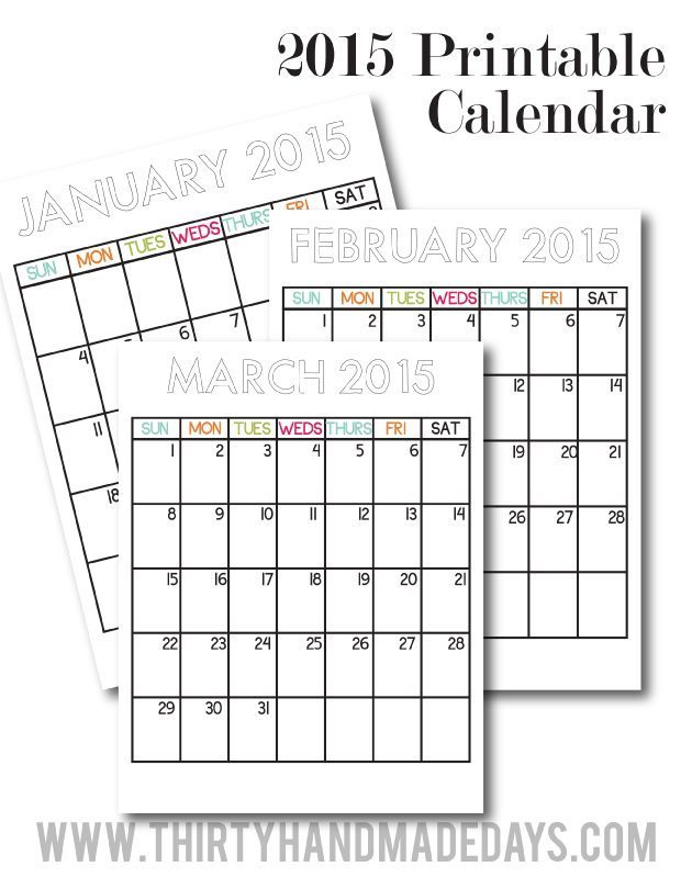 Updated 2015 Printable Calendars from Thirty Handmade Days