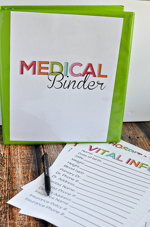 Super helpful Medical Binder with over 10 free printables to add to your family binder or to create a new binder. | Thirty Handmade Days