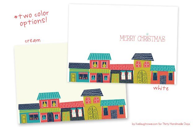 FREE 5x7 Colorful Houses Christmas Printable by Live Laugh Rowe for 30 Handmade Days!  Add to your home decor or print and use for your Christmas cards!  #christmas #printable