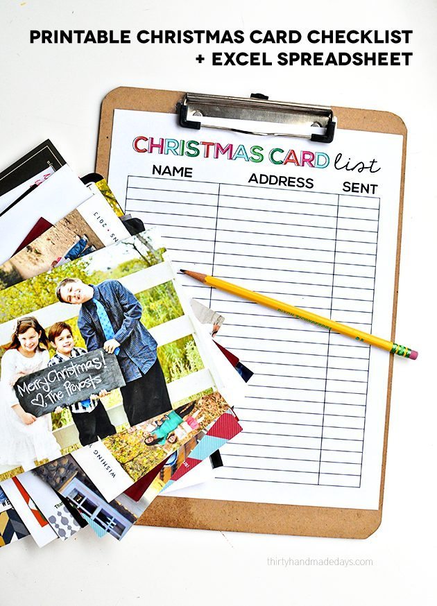 Printable Christmas Card Checklist - download and print to keep track of your card list. www.thirtyhandmadedays.com