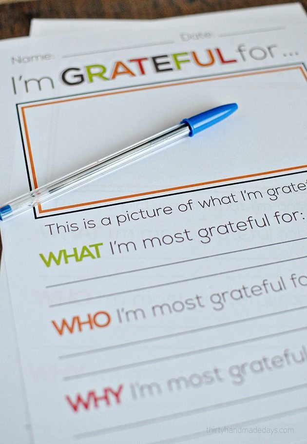 I'm grateful for.... Thanksgiving printable from www.thirtyhandmadedays.com