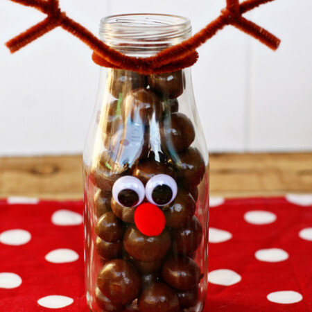 Adorable Reindeer Milk Bottle gift idea for Bake Craft Sew Series