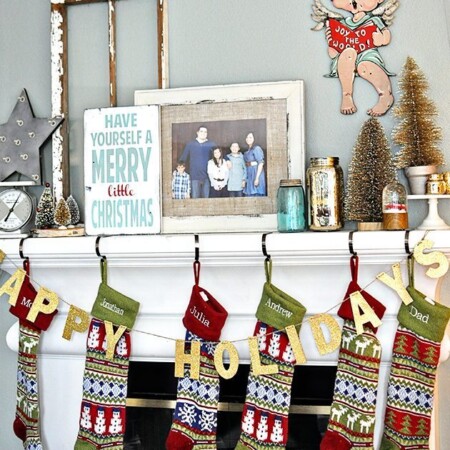 Our Christmas Mantel - my love of gold and vintage! www.thirtyhandmadedays.com