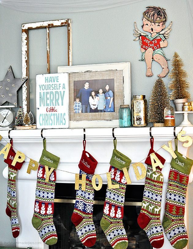 Our Christmas Mantel - my love of gold and vintage! www.thirtyhandmadedays.com