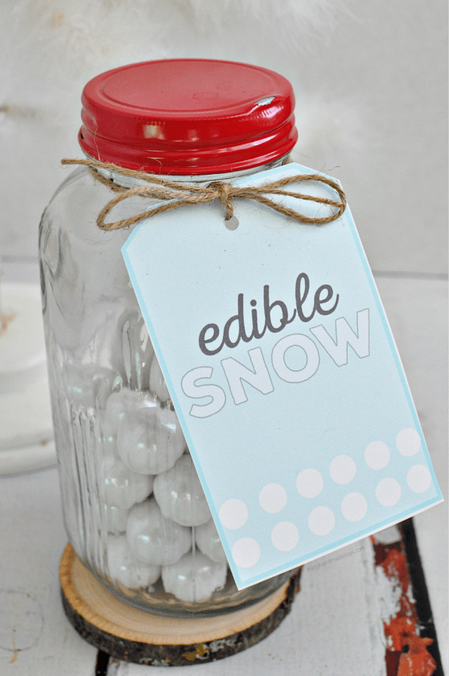 Edible Snow Mason Jar Gift Idea- a simple and sweet gift idea for the holidays. | Thirty Handmade Days