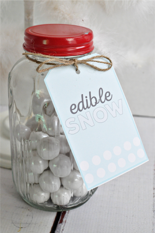 Edible Snow Mason Jar Gift Idea- a simple and sweet gift idea for the holidays. Thirty Handmade Days