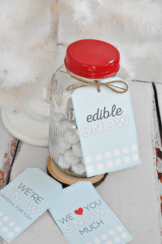 Edible Snow Mason Jar Gift Idea- a simple and sweet gift idea for the holidays. www.thityhandmadedays.com