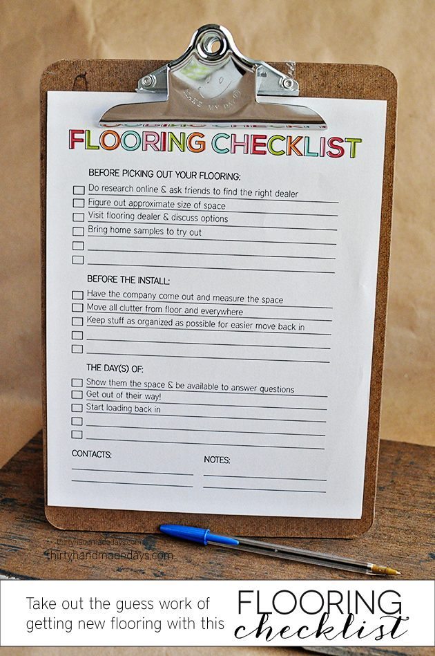 Use this printable to help with new flooring & to get organized.  