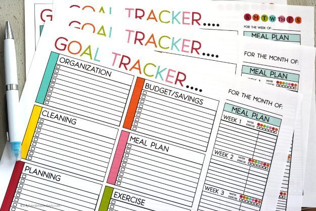 Printable Goal Trackers - sheets to help you track your goals for the new year. Or any time of year! Featuring weekly and monthly, blank and with titles. From www.thirtyhandmadedays.com