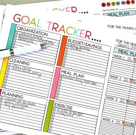 Printable Goal Trackers - sheets to help you track your goals for the new year. Or any time of year! Featuring weekly and monthly, blank and with titles. From Thirty Handmade Days.