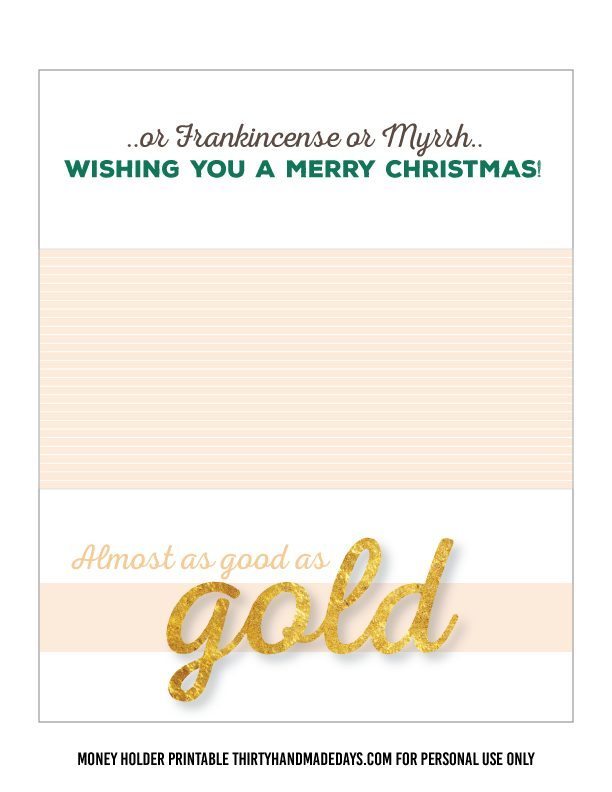 Printable Gold Christmas Money Card Holder www.thrityhandmadedays.com