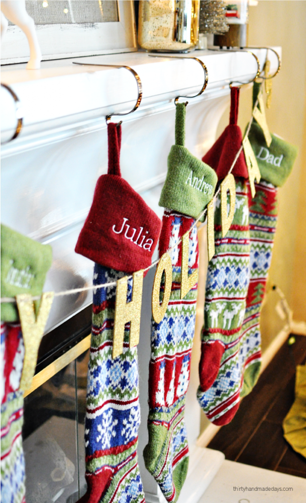 Our Christmas stockings for the mantel 