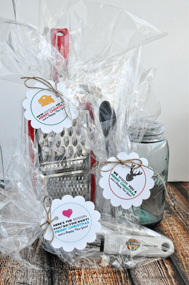 Simple kitchen Christmas Gifts with printable tags www.thirtyhandmadedays.com