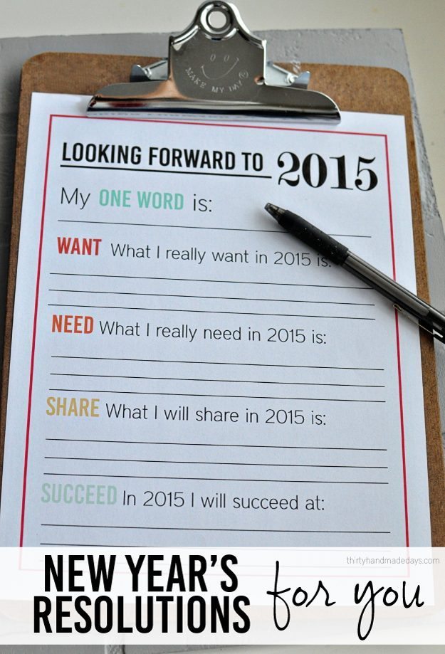 New Year's Resolutions for YOU - free printable for the new year | Thirty Handmade Days