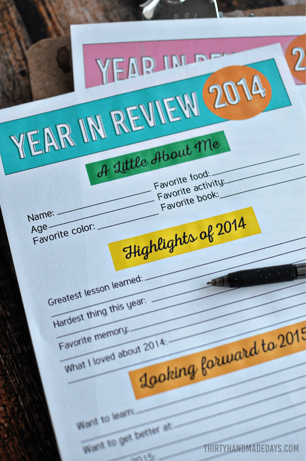 New Year's Resolutions and Year in Review for Kids - fill in the blanks and keep fort the future | Thirty Handmade Days