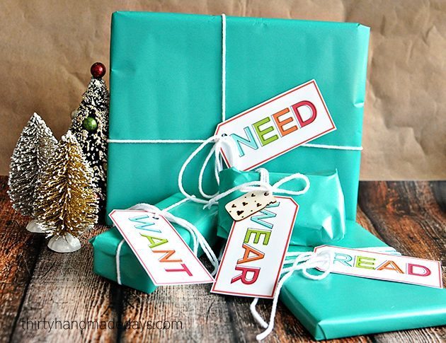 Simplifying Christmas - the Want, Need, Wear, Read idea with cute printable gift tags | Thirty Handmade Days