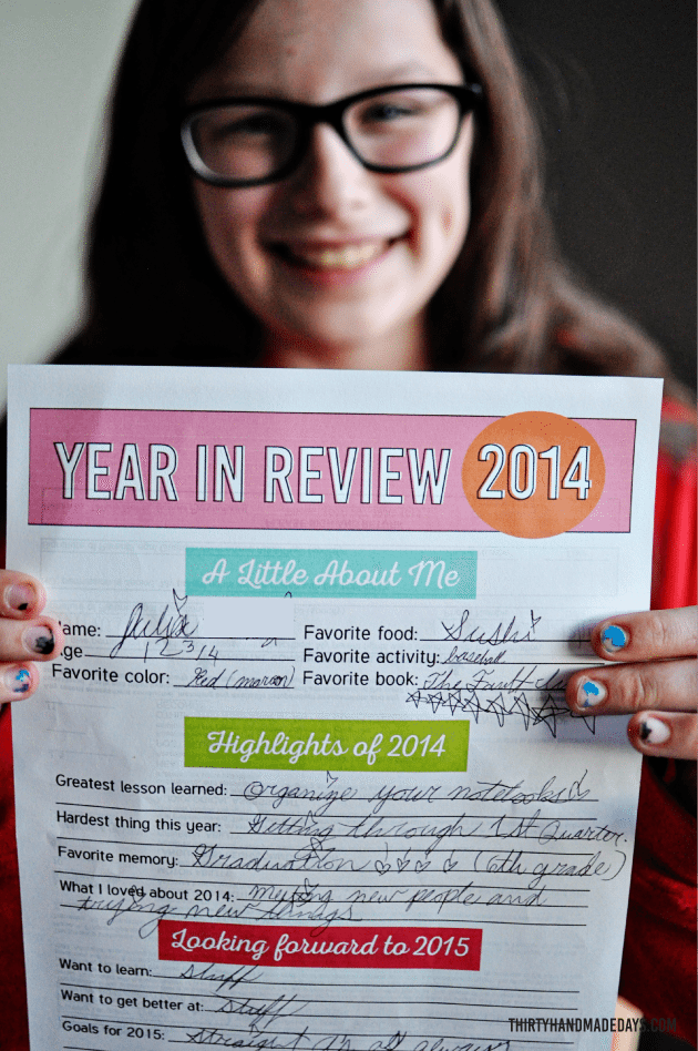 New Year's Resolutions and Year in Review for Kids - fill in the blanks and keep fort the future thirtyhandmadedays.com