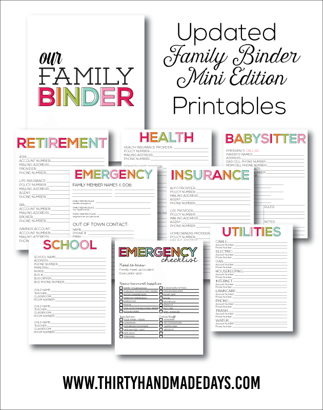 Updated Family Binder, Mini Edition - the perfect little mini binder to store everything in one spot! www.thirtyhandmadedays.com