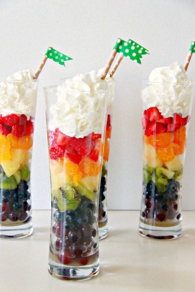 Rainbow Fruit Salad Parfaits - colorful, delicious and healthy treat that's perfect for St. Patrick's Day and year round! From Just Another Day in Paradise via www.thirtyhandmadedays.com