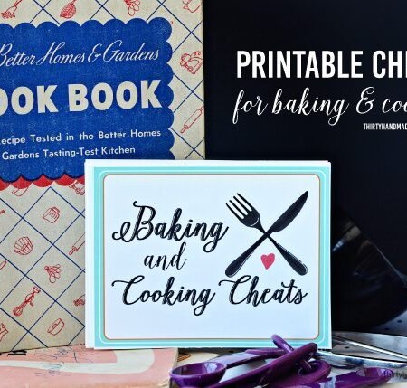 Printable Baking and Cooking Cheats- free cards full of information www.thirtyhandmadedays.com