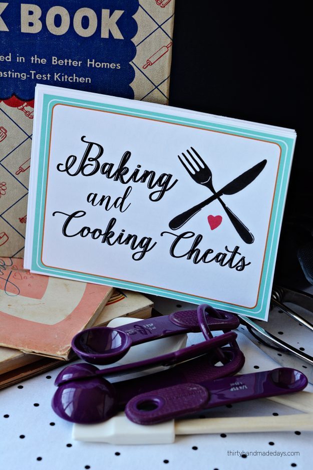 Printable Baking and Cooking Cheats- free cards full of information | Thirty Handmade Days