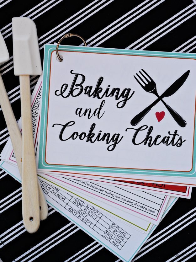 Printable cooking and baking cheats- free cards full of information 