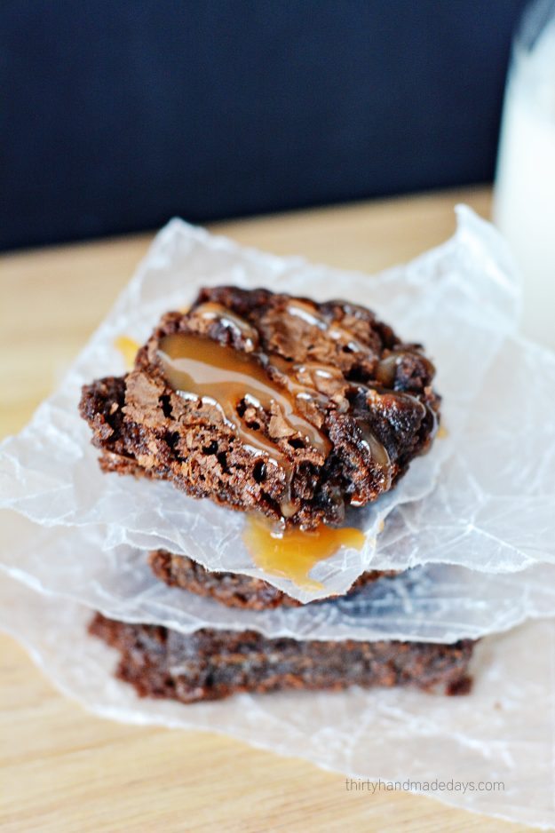 Surprise Caramel Brownies - they taste so great and are simple to make! www.thirtyhandmadedays.com