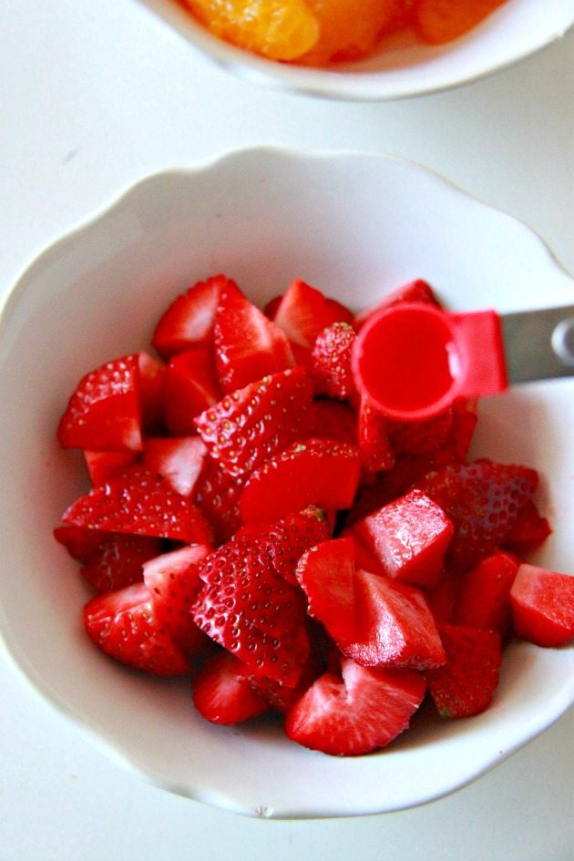 strawberries for rainbow fruit salad
