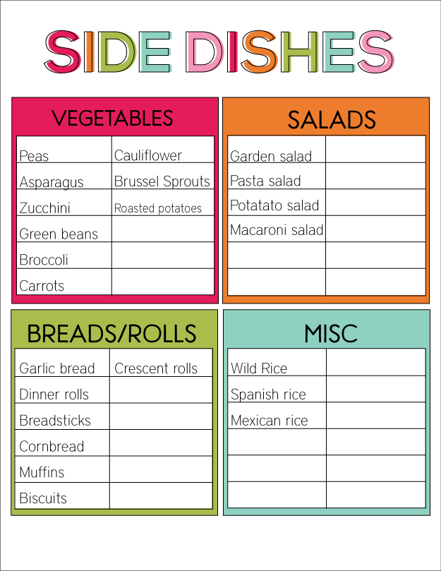Printable Side Dishes