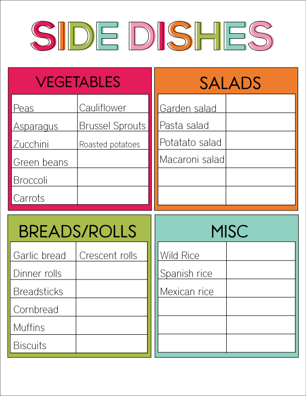 Printable Side Dishes 