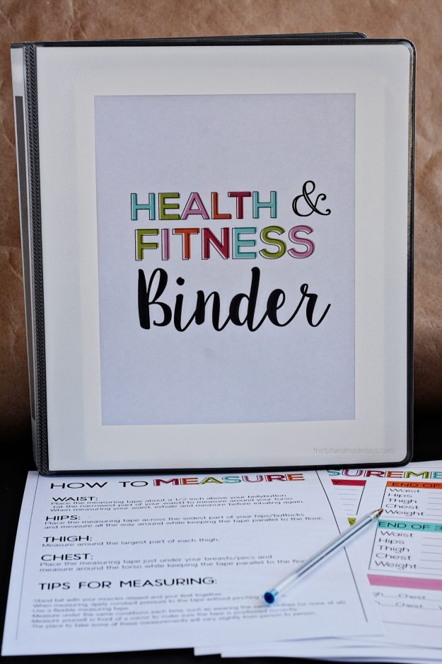 Printable Fitness & Health Binder - print over 20 printables to help you on your health journey. Thirty Handmade Days