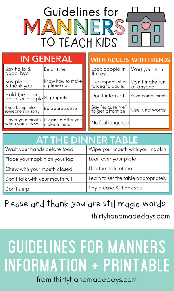 Guidelines for Good Manners to Teach Kids from Thirty Handmade Days