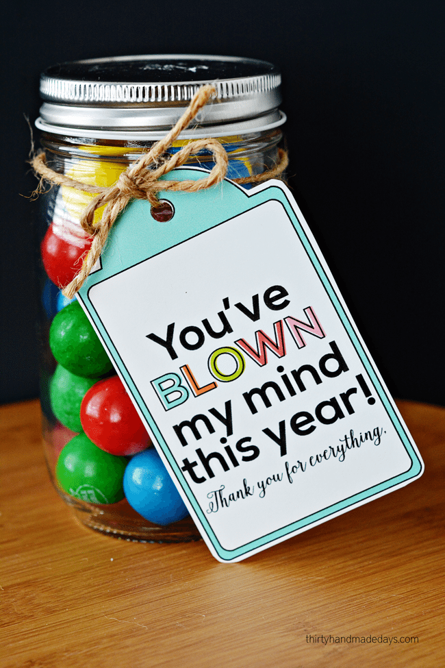 Fun Teacher Appreciation Gift - "You've blown my mind!" www.thirtyhandmadedays.com