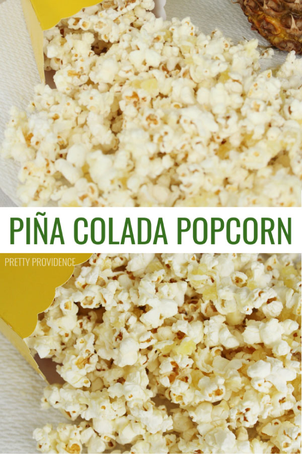 If you're a piña colada fan you're going to love this treat! The pineapple and coconut flavors go so well with white chocolate popcorn.