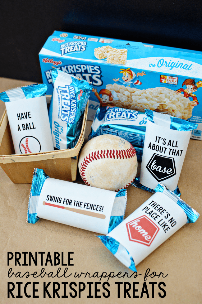 Printable Baseball Wrappers for Rice Krispies Treats from www.thirtyhandmadedays.com