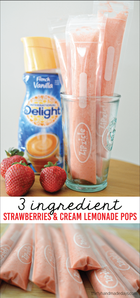 3 Ingredient Creamy Strawberry Lemonade Pops from Thirty Handmade Days