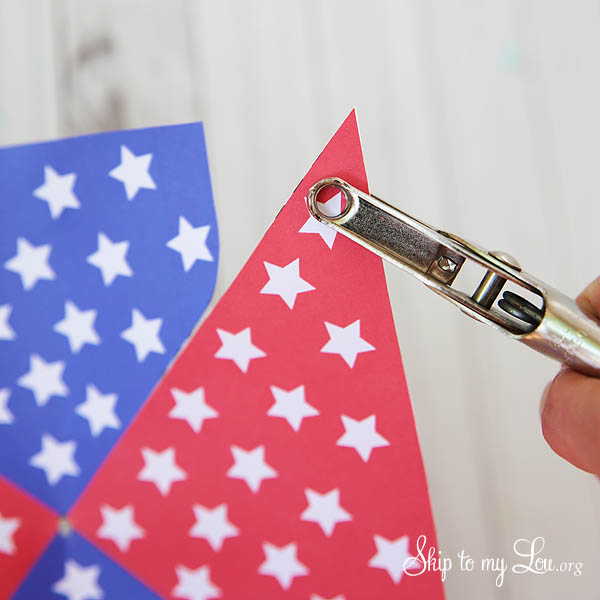 4th of July Patriotic Printable Pinwheel - punch a hole in the corners
