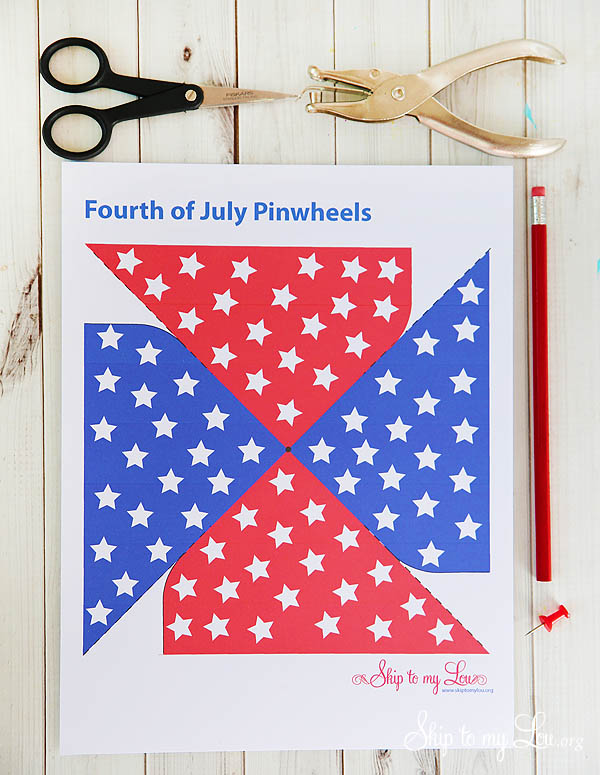 4th of July Patriotic Printable Pinwheel - sheet with supplies