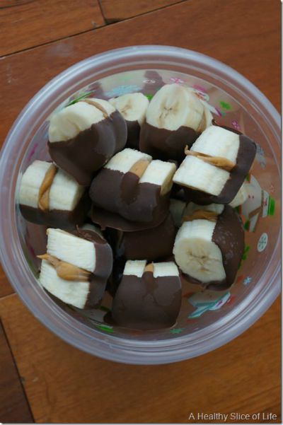 Chocolate Dipped Almond Butter Banana Bites / by A Healthy Slice of Life / Round up by Busy Mom's Helper for Thirty Handmade Days