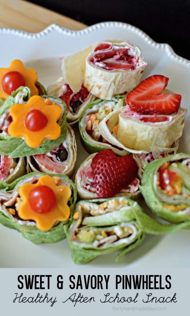 Sweet and Savory Pinwheels - healthy after school snack ideas from www.thirtyhandmadedays.com