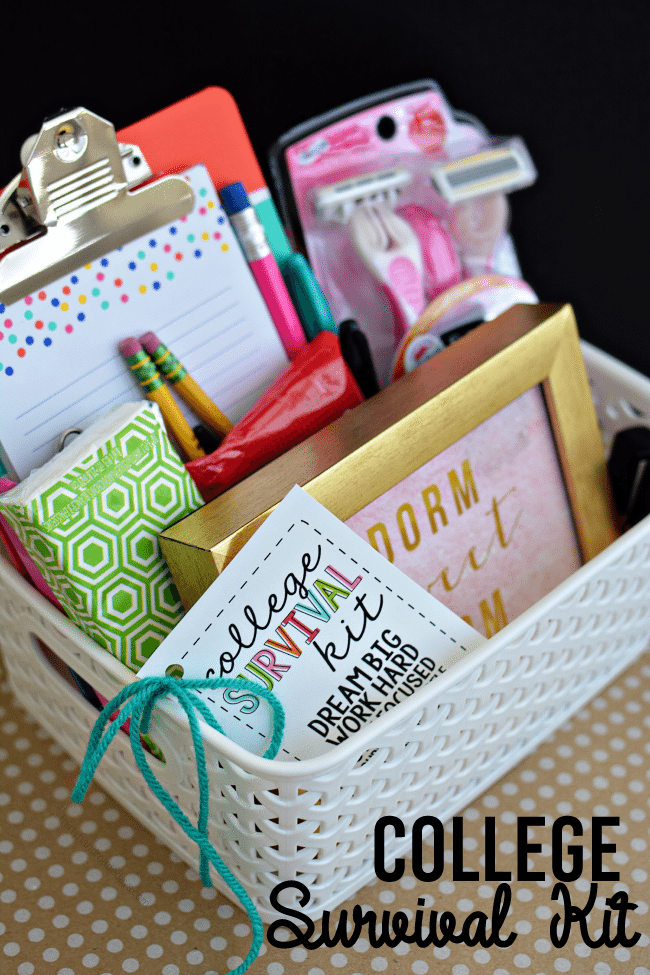 College Survival Kit with printables - cute gift idea for someone on their way to college www.thirtyhandmadedays.com