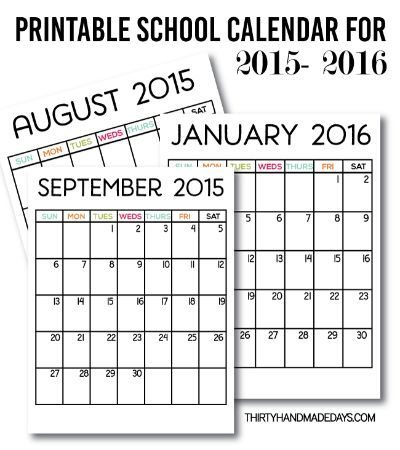 School Calendar Printables / by Thirty Handmade Days