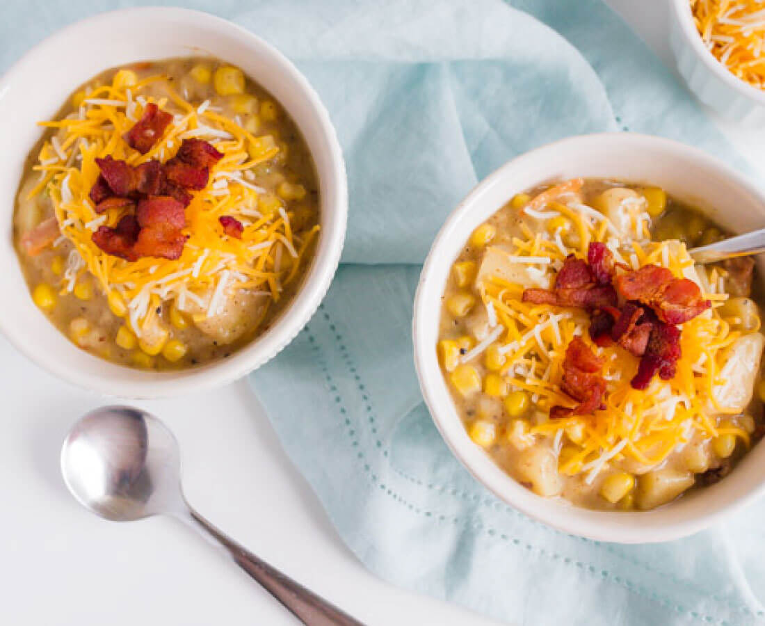 Slow Cooker Corn Chowder - the perfect crockpot recipe to make in the fall to warm you up. So good and easy to make! from www.thirtyhandmadedays.com