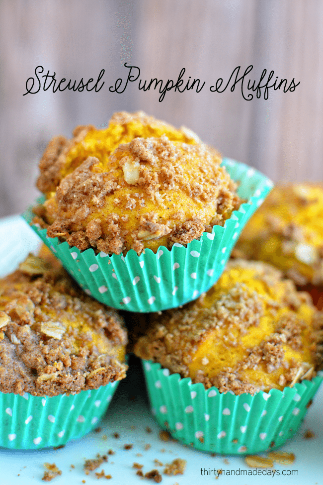 Streusel Pumpkin Muffins - the perfect bite of fall. www.thirtyhandmadedays.com