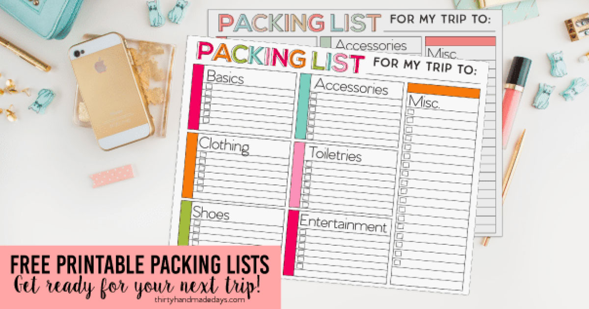 printable packing list