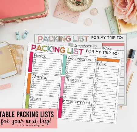 Printable packing lists - perfect to use for your next trip! www.thirtyhandmadedays.com