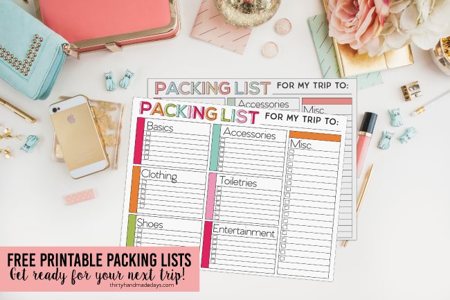 printable packing list