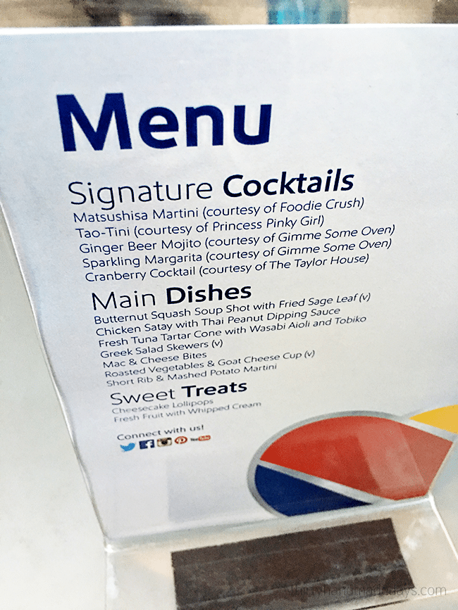 Menu from Southwest Air Dinner