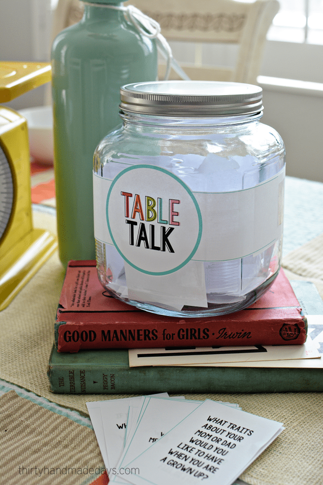 Table Talk - Dinner table idea with printable questions for families www.thirtyhandmadedays.com